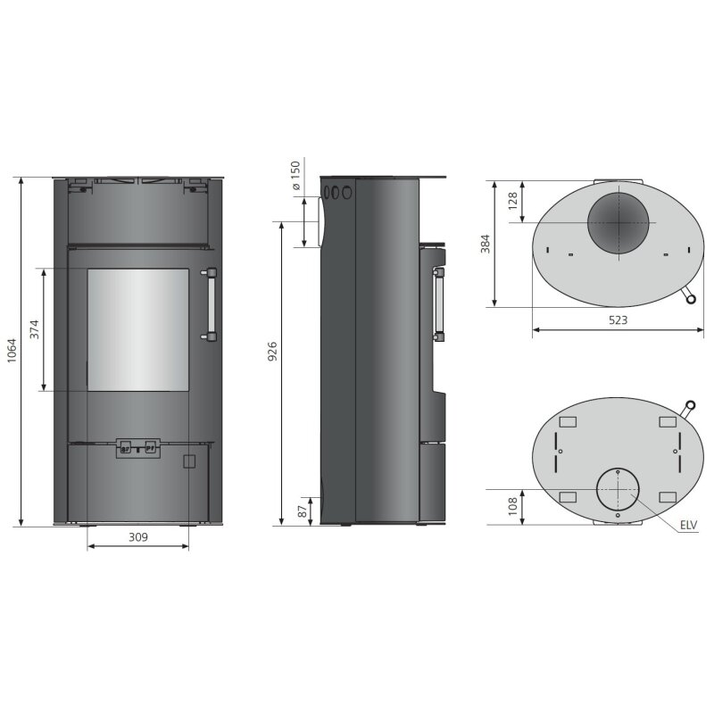 Kaminofen Justus Island 7 2.0 - 7 kW - Stahl Schwarz - Verkleidung Keramik Grappa