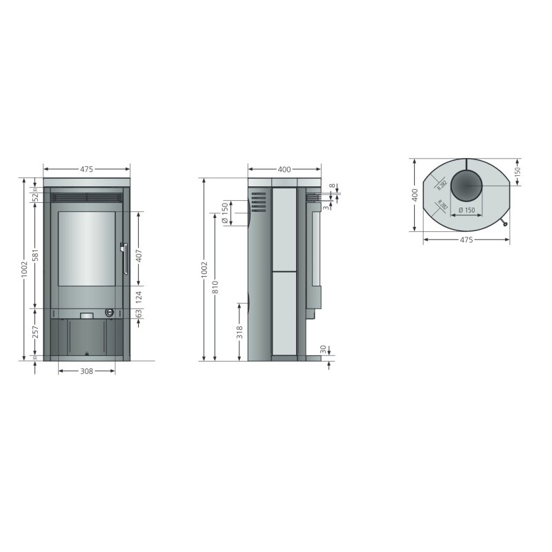 Kaminofen Justus Baltrum D 2.0 - 5 kW - Stahl Schwarz - Verkleidung Sandstein