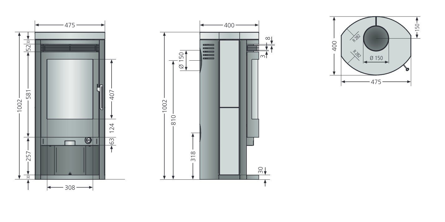Kaminofen Justus Baltrum D 2.0 - 5 kW - Stahl Schwarz - Verkleidung Sandstein