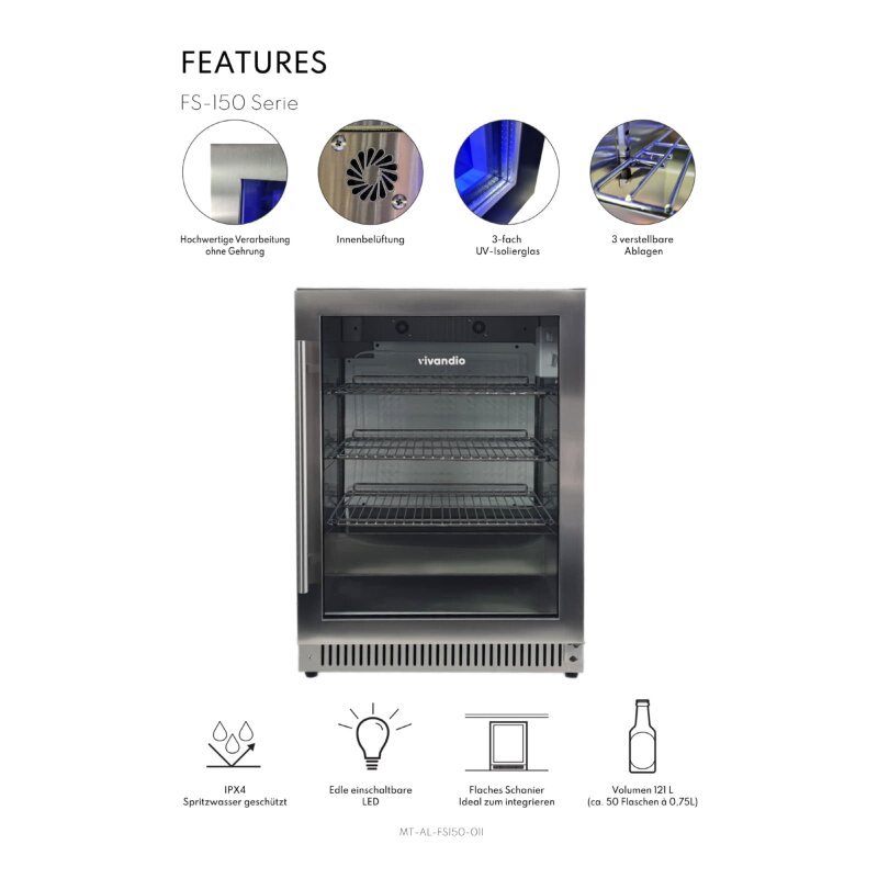 Vivandio Outdoor Kühlschrank FS-150 R - 150 Liter Griff links, Anschlag rechts
