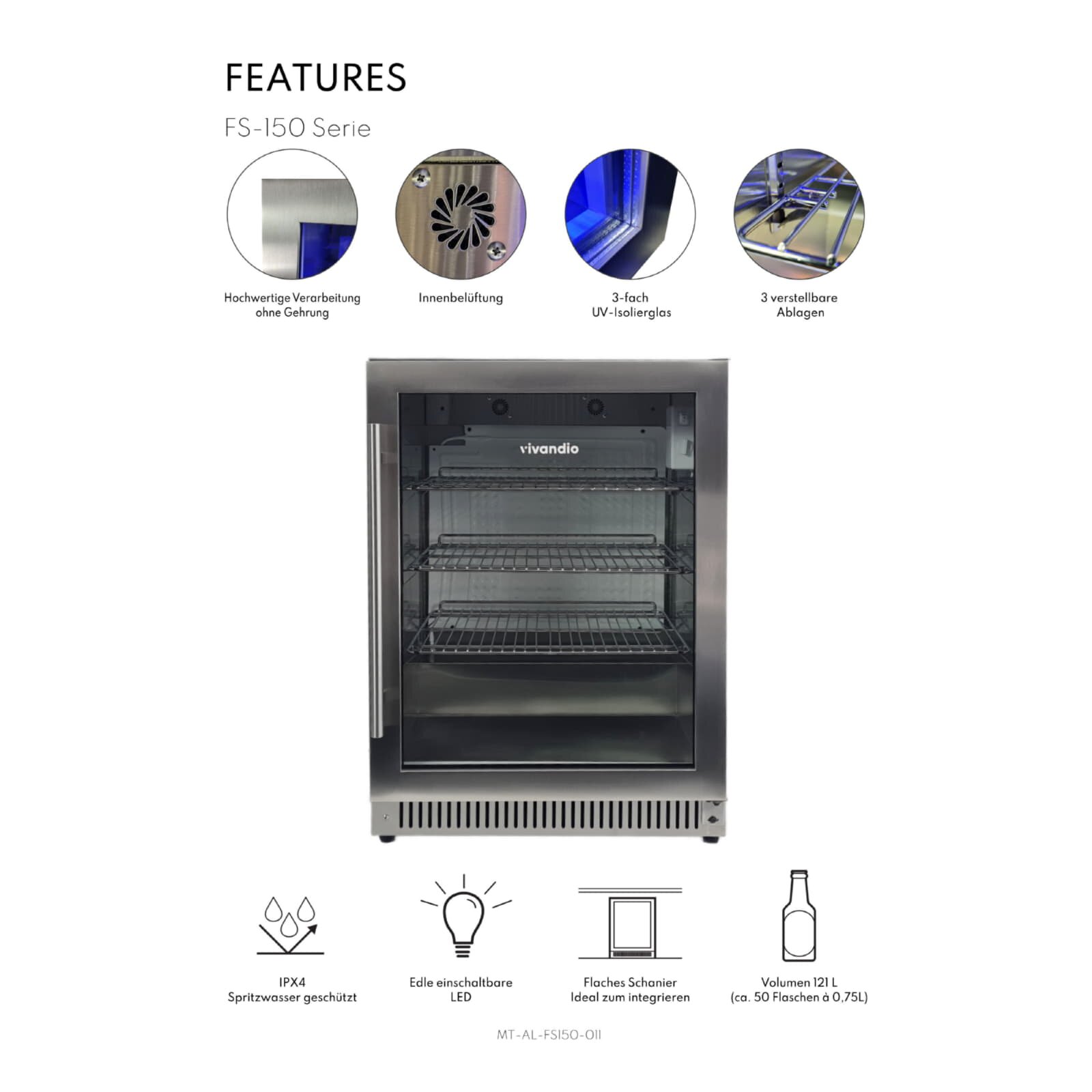 Vivandio Outdoor Kühlschrank FS-150 R - 150 Liter Griff links, Anschlag rechts