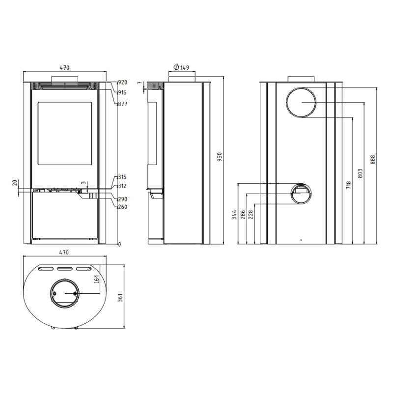 Kaminofen ILD 7 Eco AP (BP) - 5,3 kW - Schwarz