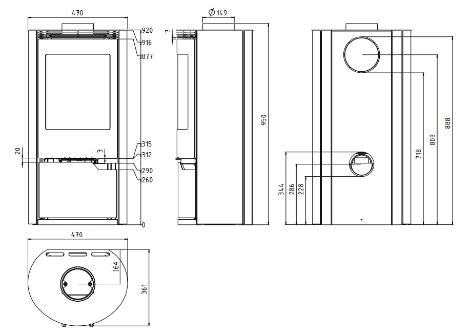 Kaminofen ILD 8 Eco AP (BP) mit Seitenfenster - 5,3 kW - Schwarz