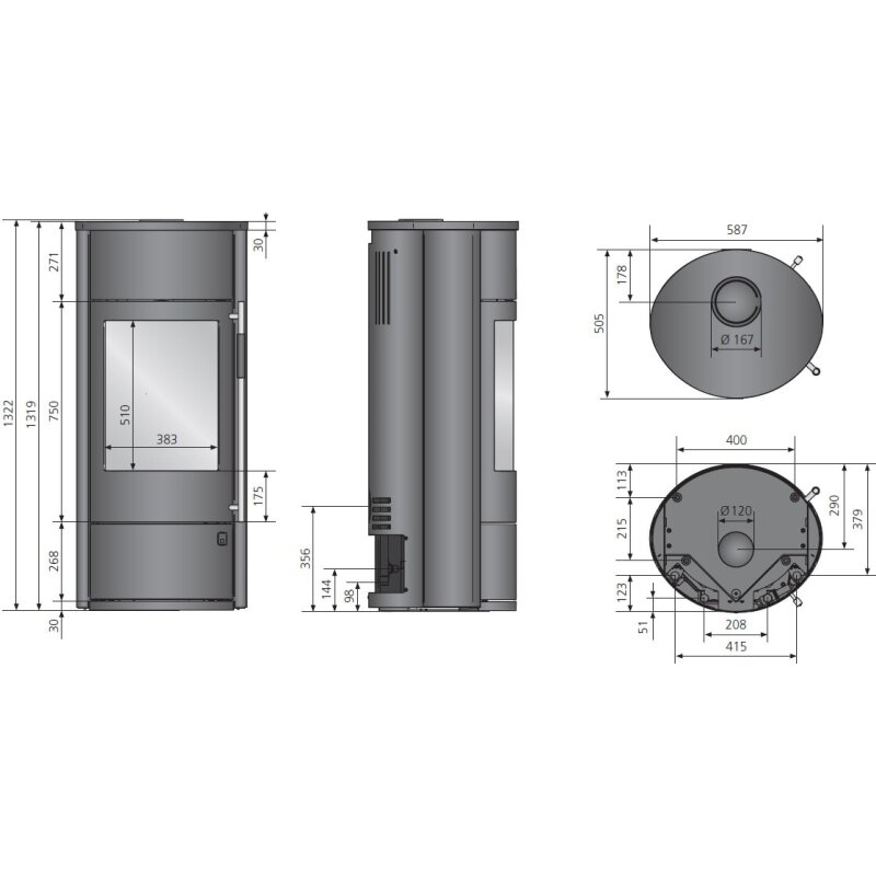 Kaminofen wassergeführt Oranier Polar Neo Aqua - 10 kW - Stahl Schwarz - Verkleidung Stahl Schwarz