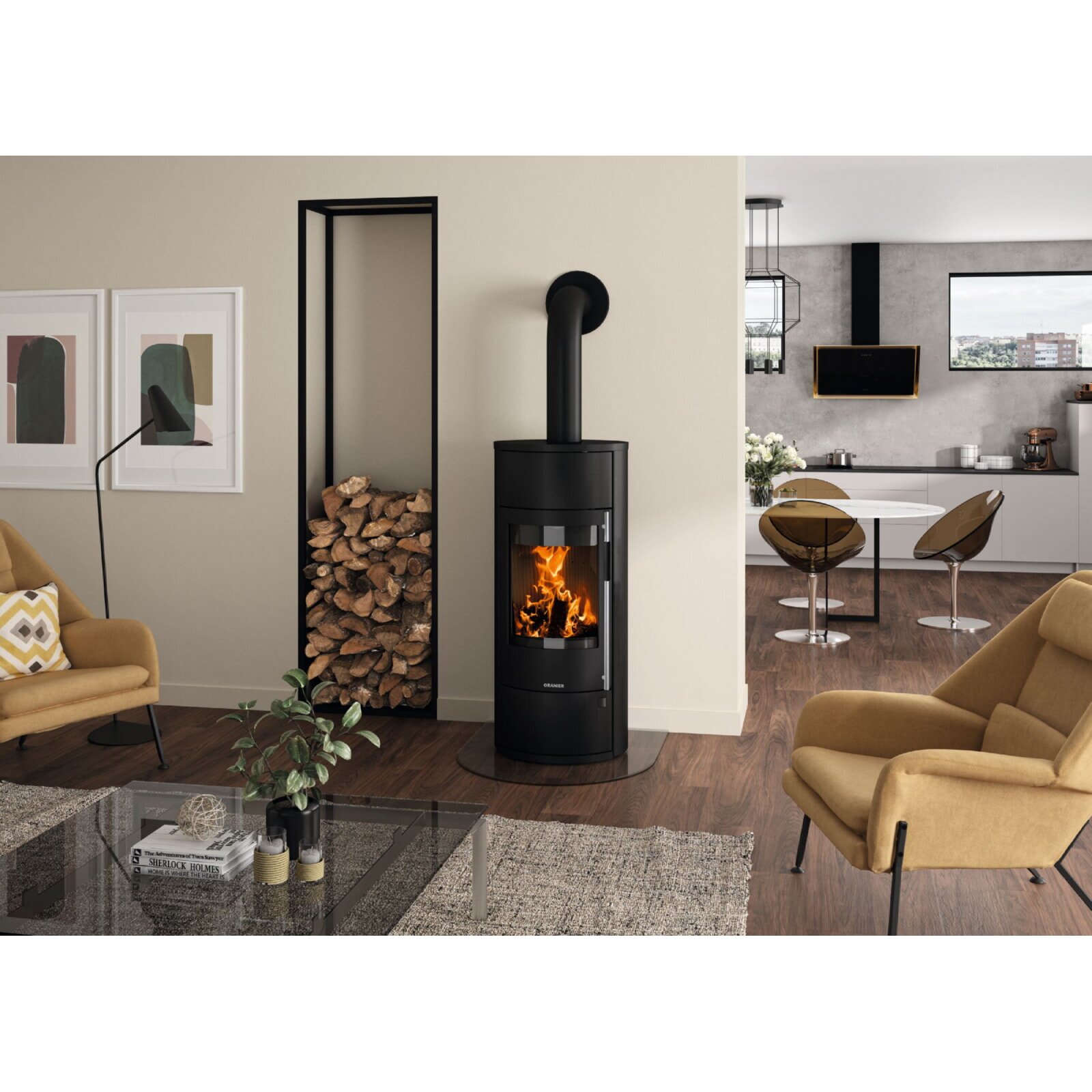 Kaminofen wassergeführt Oranier Polar Neo Aqua - 10 kW - Stahl Schwarz - Verkleidung Stahl Schwarz