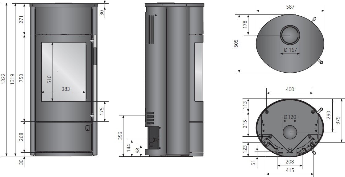 Kaminofen wassergeführt Oranier Polar Neo Aqua - 10 kW - Stahl Schwarz - Verkleidung Stahl Schwarz