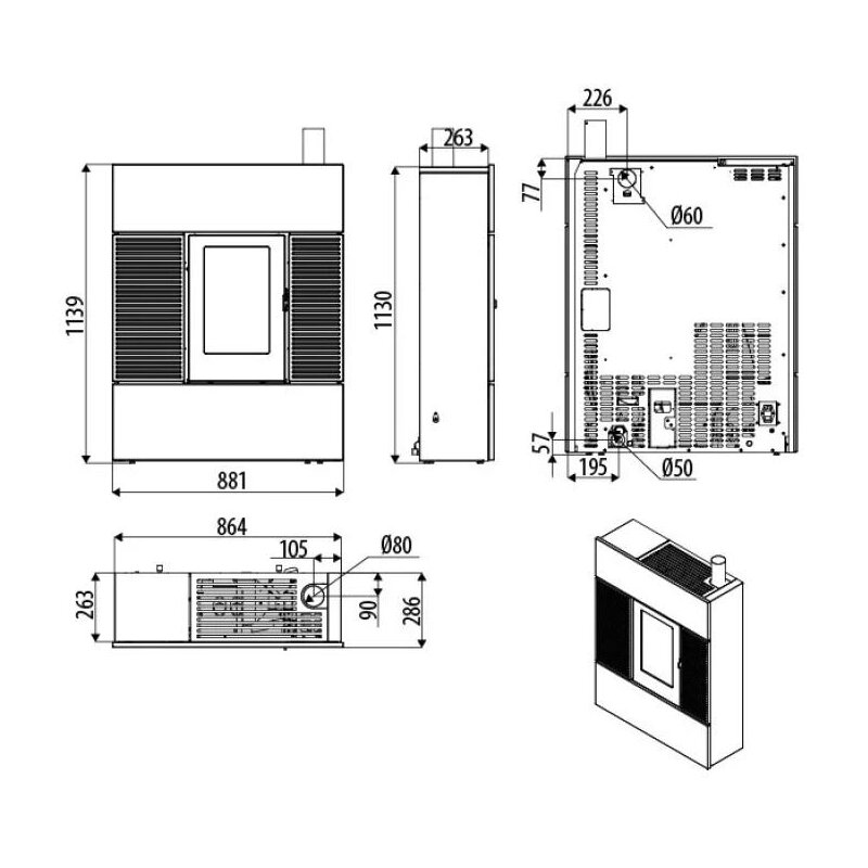 Pelletofen MCZ RAY Comfort Air 8 UP M2 (Anschluss oben) kanalisierbar - 7,8 KW