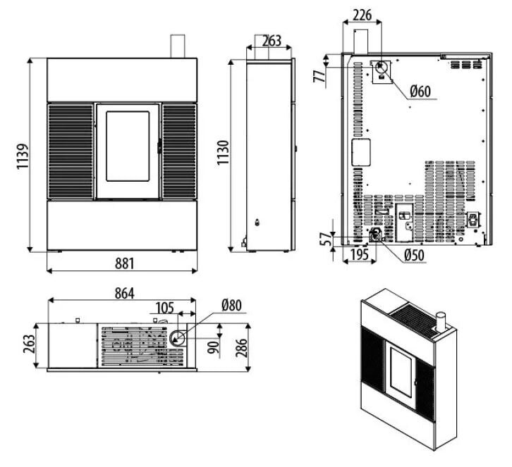 Pelletofen MCZ RAY Comfort Air 8 UP M2 (Anschluss oben) kanalisierbar - 7,8 KW