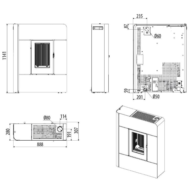 Pelletofen MCZ RAAM Comfort Air 8 UP S2 (Anschluss oben) kanalisierbar - 7,8 kW