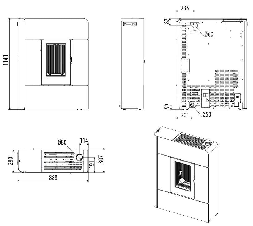 Pelletofen MCZ RAAM Comfort Air 8 UP S2 (Anschluss oben) kanalisierbar - 7,8 kW