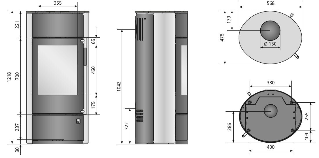 Kaminofen Oranier Polar Neo Vantage W+ - 6,5 kW - Stahl Schwarz - Verkleidung Stahl Kalkstein Cream