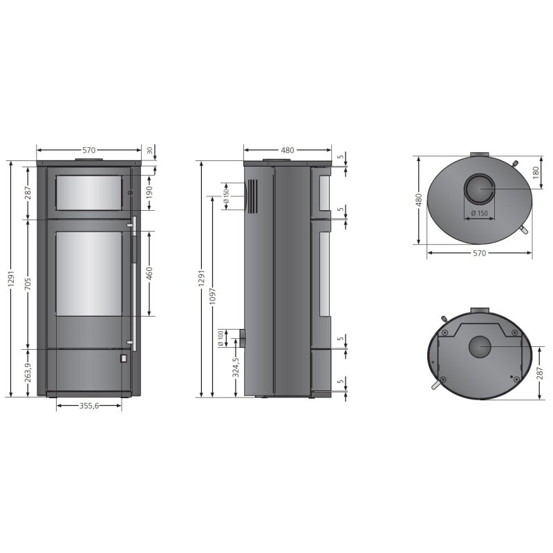 Kaminofen Oranier Polar Neo Bakery - 6,5 kW - Stahl Schwarz