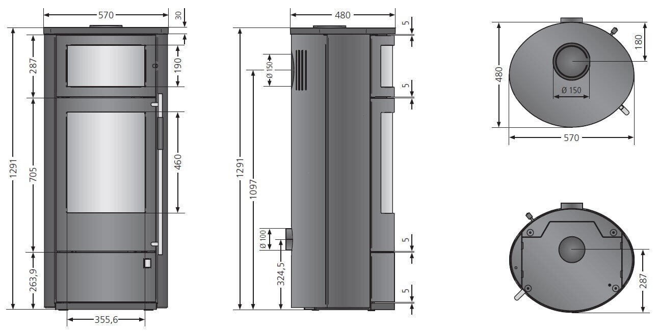 Kaminofen Oranier Polar Neo Bakery - 6,5 kW - Stahl Schwarz