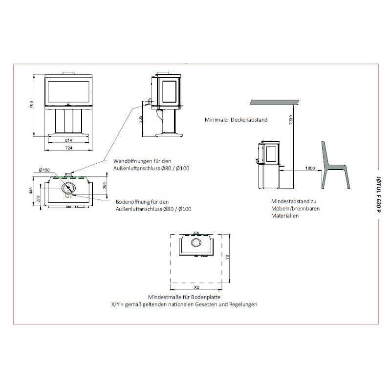 Kaminofen Gussofen Jotul F 620 P (Sockel) - 8,7 kW