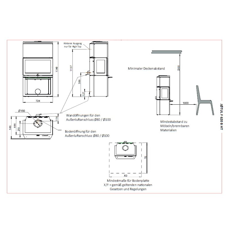 Kaminofen Gussofen Jotul F 620 B HT (Base - High Top) - 8,7 kW