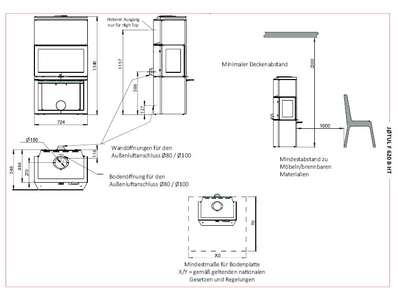 Kaminofen Gussofen Jotul F 620 B HT (Base - High Top) - 8,7 kW