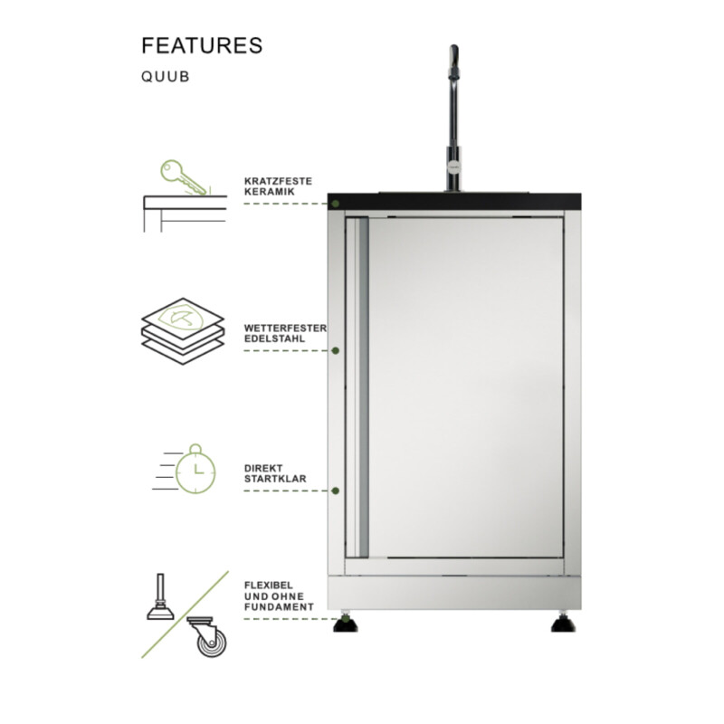 Vivandio quub Cocktailstation mit Kühlschrank und Spüle, Silber