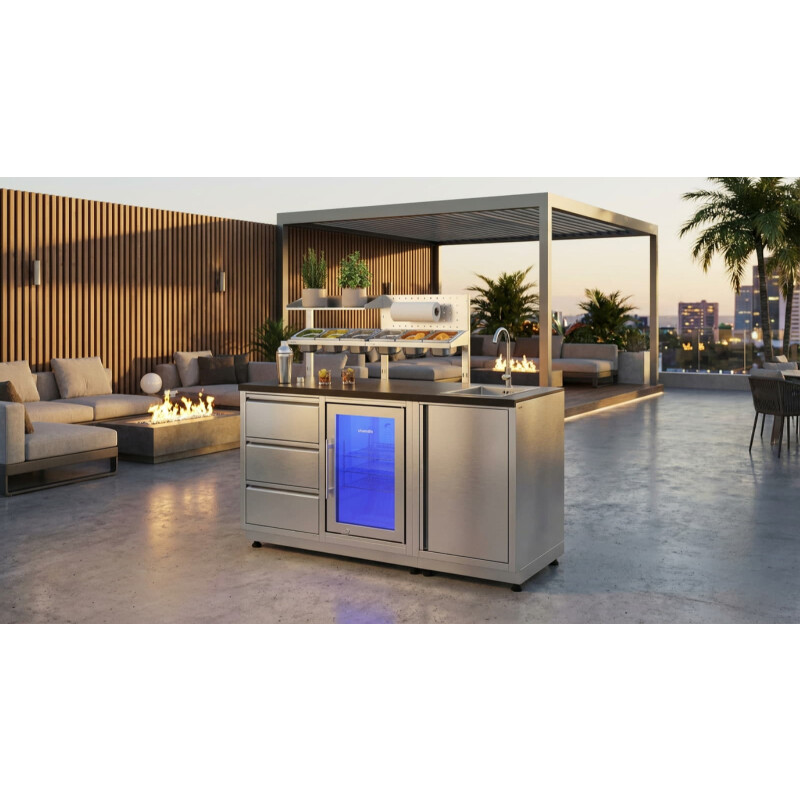 Vivandio quub Cocktailstation mit Kühlschrank und Spüle, Silber