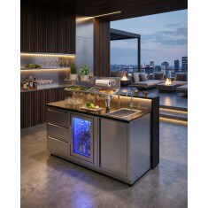 Vivandio quub Cocktailstation mit K&uuml;hlschrank und Sp&uuml;le, Silber