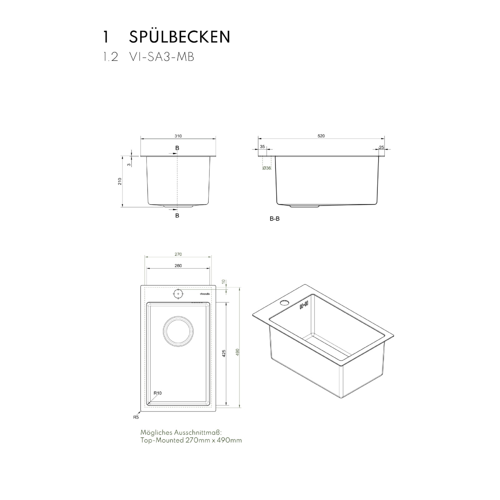 Vivandio quub Cocktailstation mit Kühlschrank und Spüle, Silber