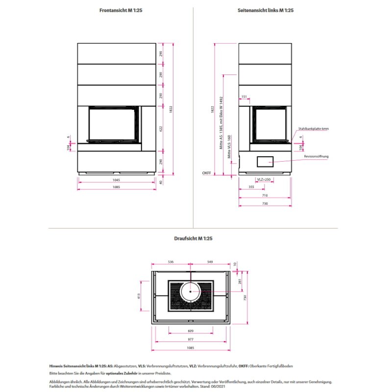 Kaminbausatz Camina S10 , anthrazit, Einsatz linksseitig -  9KW - an Lager