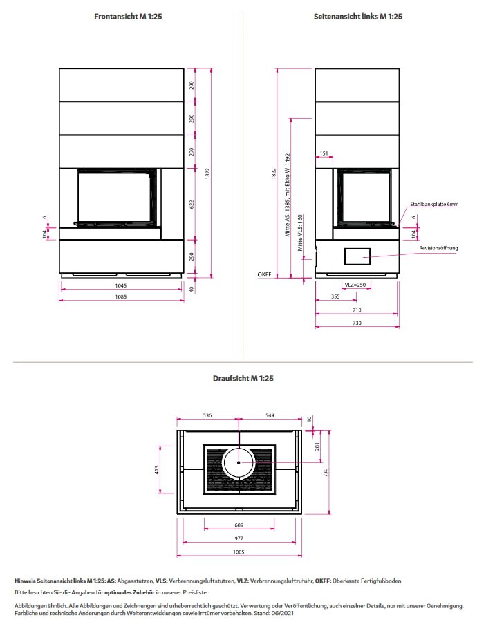 Kaminbausatz Camina S10 , anthrazit, Einsatz linksseitig -  9KW - an Lager