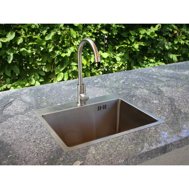 Vivandio Outdoor Spüle L mit Kalt- und Warmwasserarmatur (483 x 210 x 450 mm)