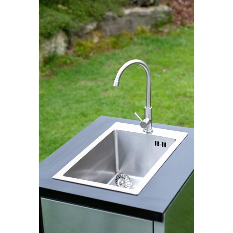Vivandio Outdoor Spüle MB mit Kaltwasserarmatur für Gartenschlauch (310 x 210 x 520 mm)
