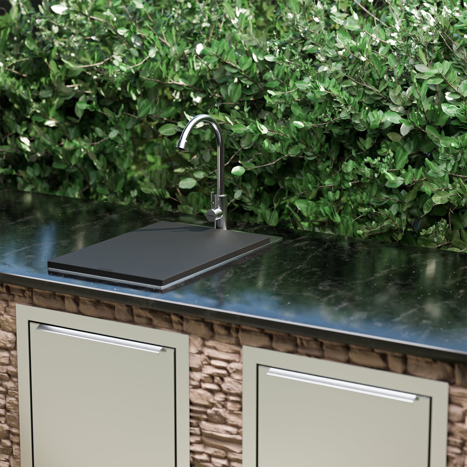 Vivandio Outdoor Spüle MB mit Kaltwasserarmatur für Gartenschlauch (310 x 210 x 520 mm)