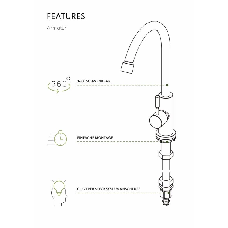 Vivandio Outdoor Kaltwasserarmatur für Gartenschlauchanschluss