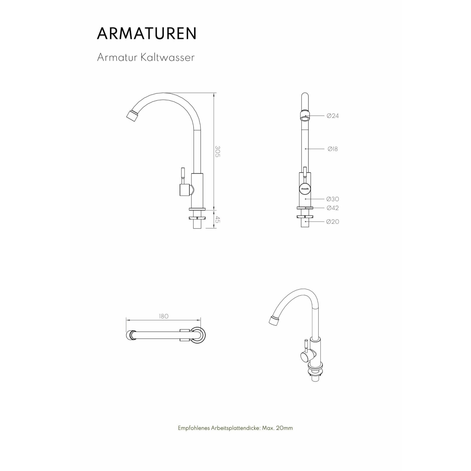 Vivandio Outdoor Kaltwasserarmatur für Gartenschlauchanschluss