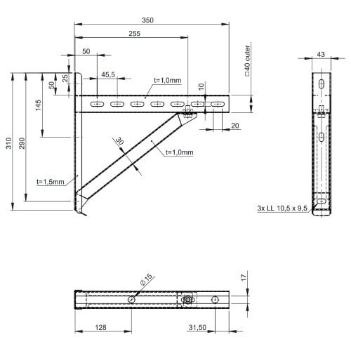 Wandstütze + Querträger Typ 1 - 350 mm