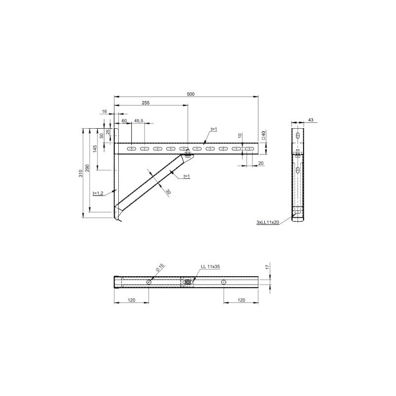 Wandstütze + Querträger Typ 2 - 500 mm