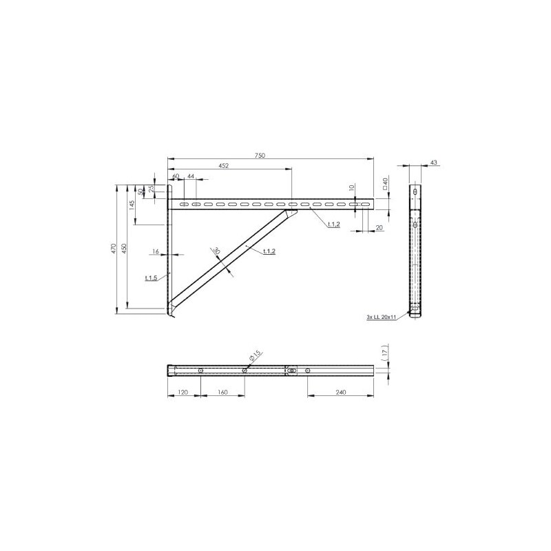 Wandstütze + Querträger Typ 3 - 750 mm