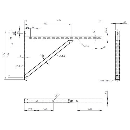 Wandstütze + Querträger Typ 3 - 750 mm