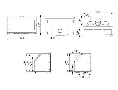 Kamineinsatz SCAN 1006 BB schwarzes Glas/ schwarze Kantenleiste 32 mm - 7 kW