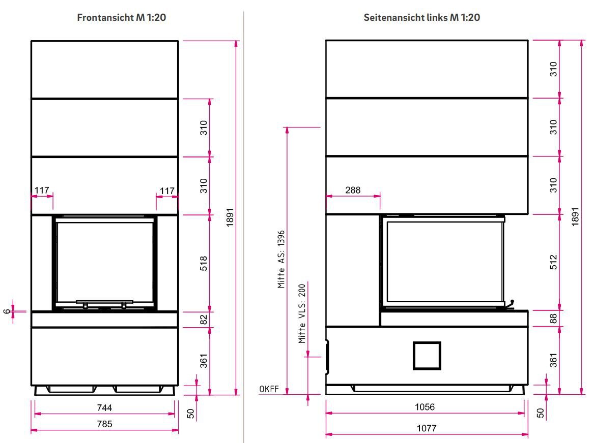 Kaminbausatz Camina S14 - 9 kW - Speicherkamin - Speicherbeton