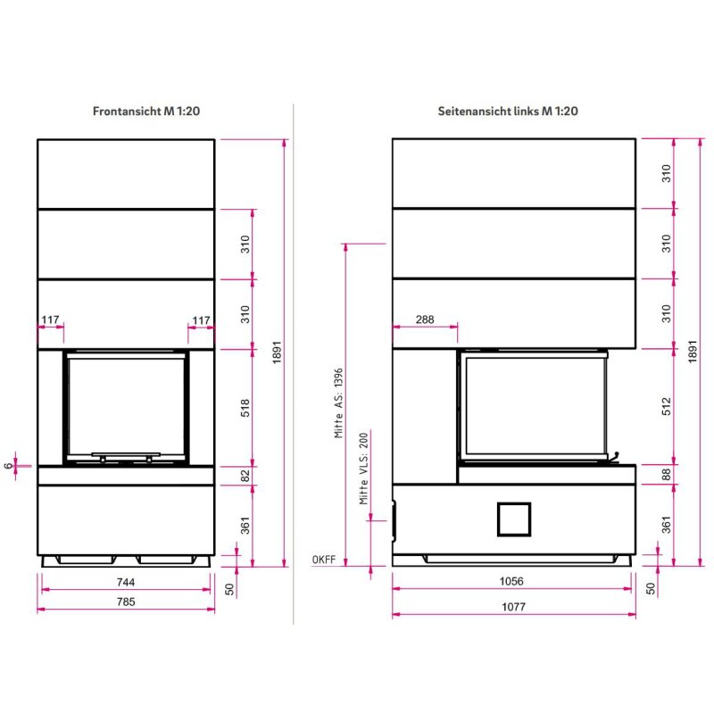 Kaminbausatz Camina S14 - 9 kW - Speicherkamin - Designbeton