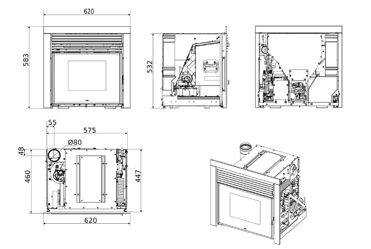 Kamineinsatz Pellet MCZ QBOX 60 Air 6 M1 - 6 kW