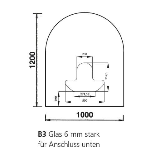 Bodenplatte B3 Glas 6mm - Rundbogen 1200 x 1000 mm...