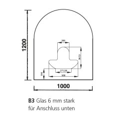 Bodenplatte B3 Glas 6mm - Rundbogen 1200 x 1000 mm für Anschluss unten