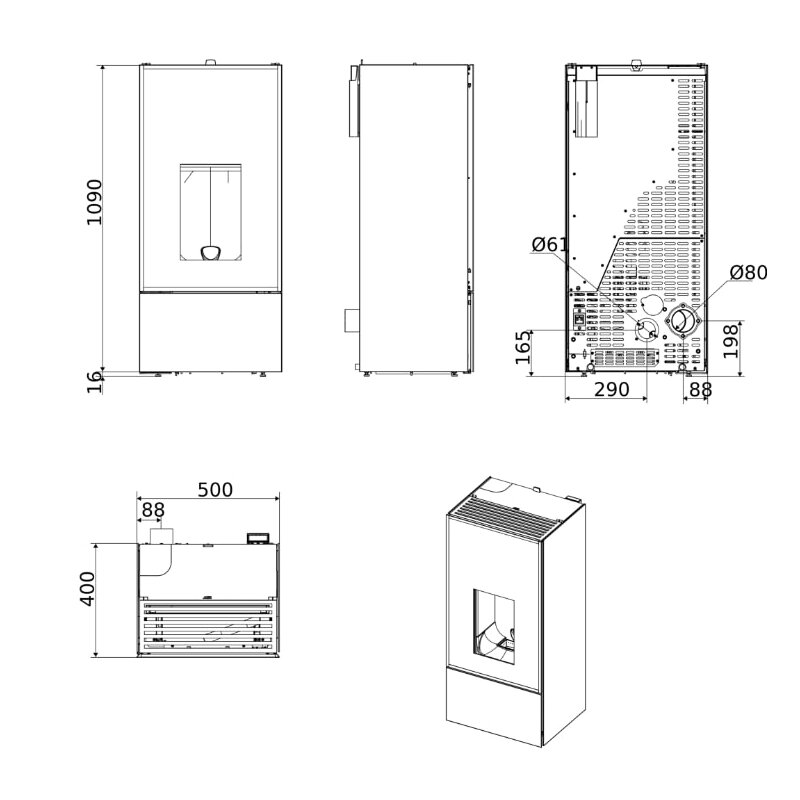Pelletofen MCZ Eiko Natural Matic 6 Core R (Anschluss hinten) - Maestro+ - 6 kW