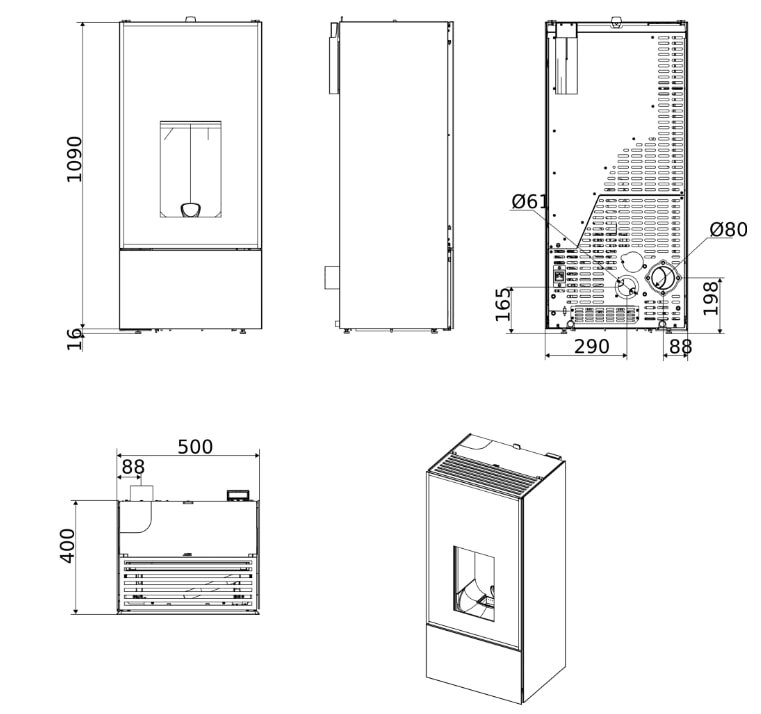 Pelletofen MCZ Eiko Natural Matic 6 Core UP (Anschluss oben) - Maestro+ - 6 kW