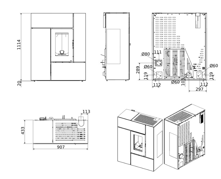 Pelletofen MCZ Feel Comfort Air Matic 12  Core R (Anschluss hinten) kanalisierbar - Maestro+ - 12 kW