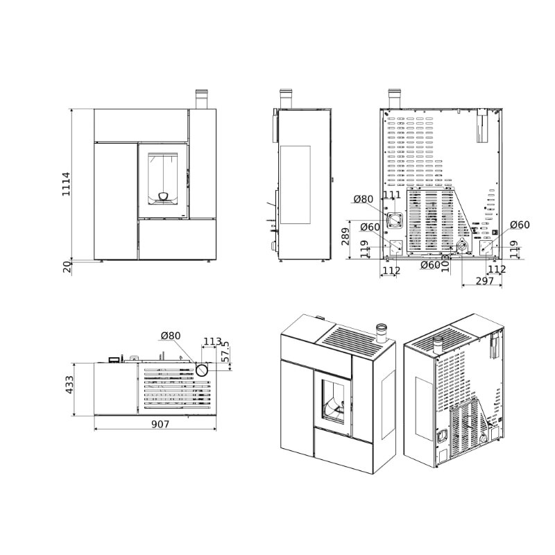 Pelletofen MCZ Feel Comfort Air Matic 12  Core UP (Anschluss oben) kanalisierbar - Maestro+ - 12 kW