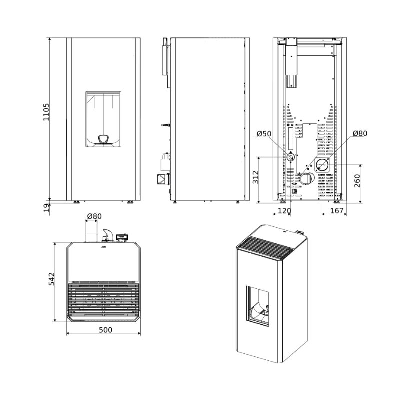 Pelletofen MCZ MAKO Comfort Air Matic 8 Core R (Anschluss hinten) kanalisierbar - Maestro+ - 8 kW