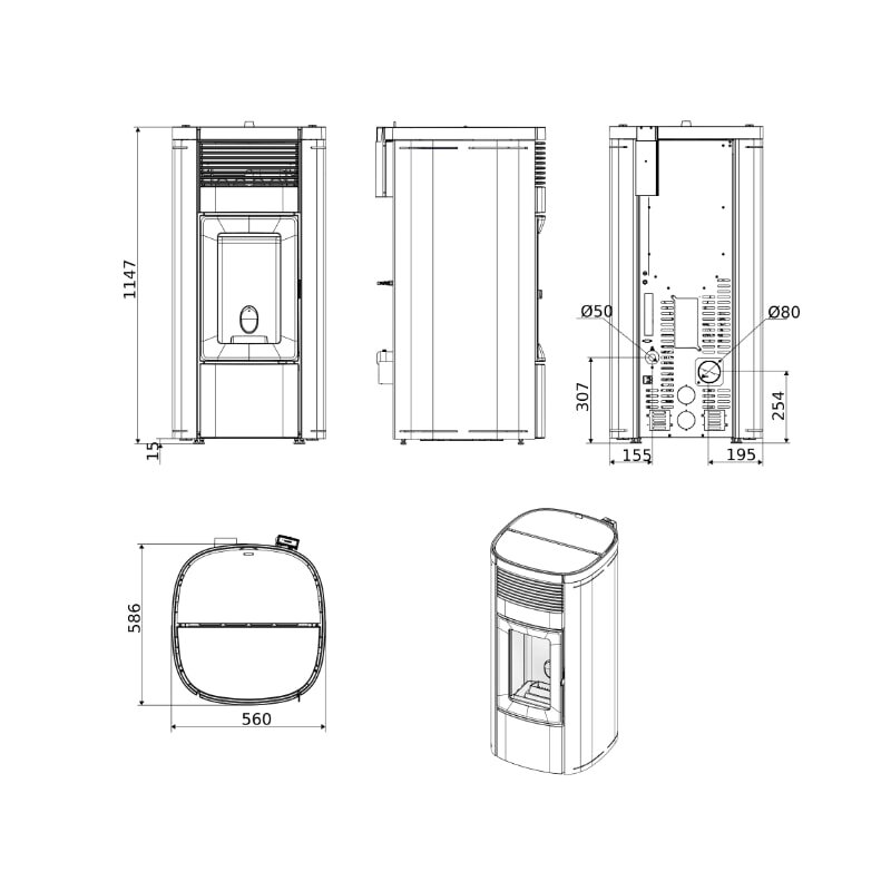 Pelletofen MCZ MUSA Comfort Air Matic 14 R CORE M3 (Anschluss hinten) kanalisierbar - Maestro+ - 14 kW