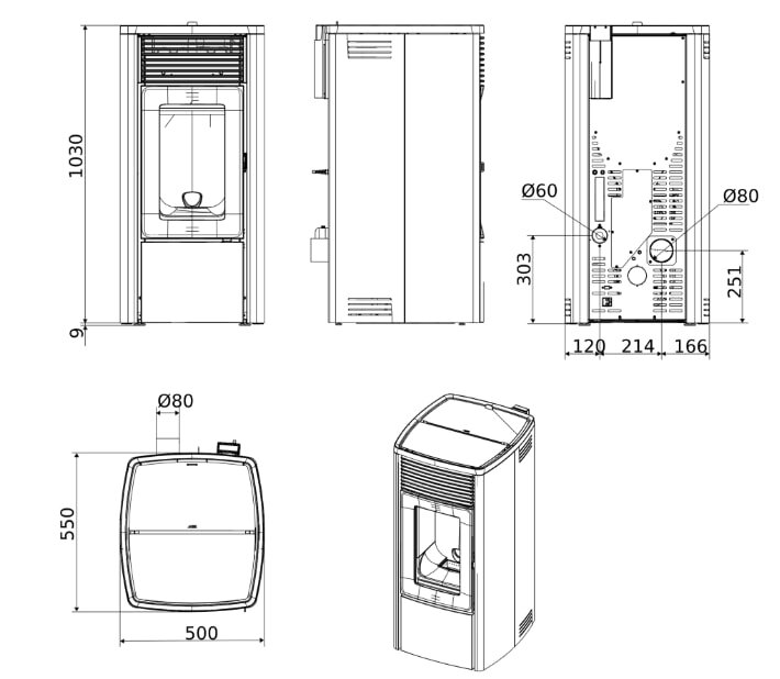 Pelletofen MCZ EGO Air Matic 8 R M3 CORE (Anschluss hinten) - Maestro + - 8 kW