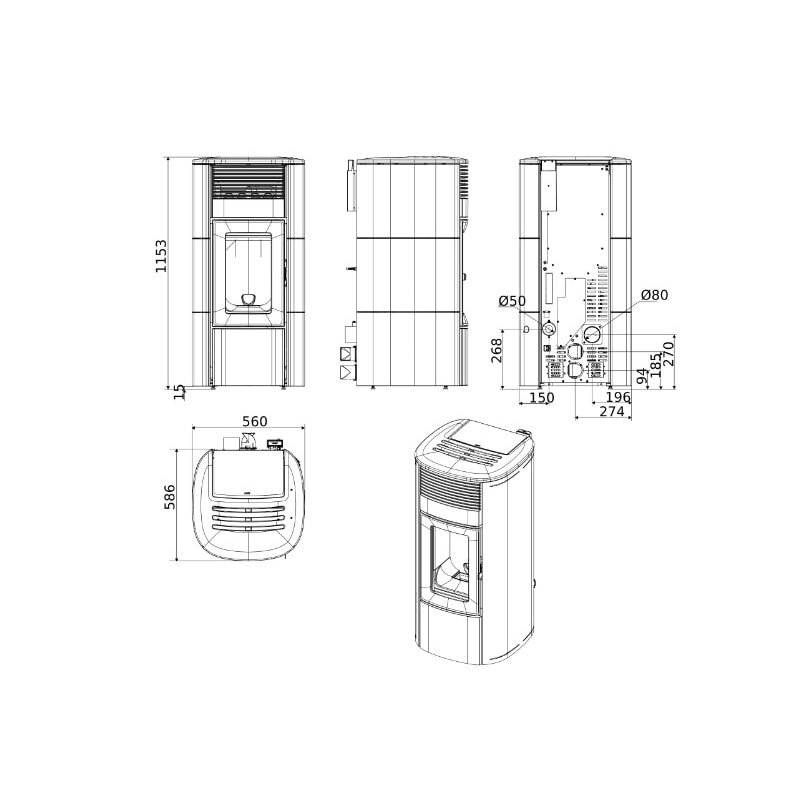 Pelletofen MCZ SUITE Comfort Air Matic 14 CORE R (Anschluss hinten) kanalisierbar - Maestro+ - 14 KW
