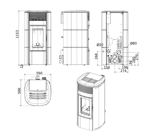 Pelletofen MCZ SUITE Comfort Air Matic 14 CORE R (Anschluss hinten) kanalisierbar - Maestro+ - 14 KW